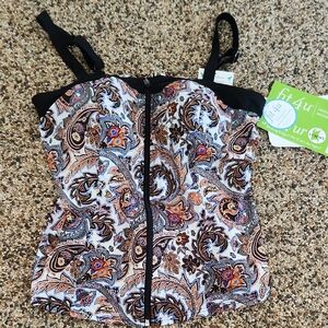 Brown and White Fitted Bustier Camisole